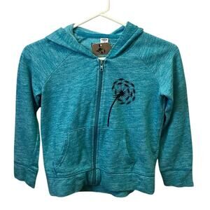 Hand Printed Upcycled Youth Medium Dandelion Wish Long Sleeve Full Zip Jacket